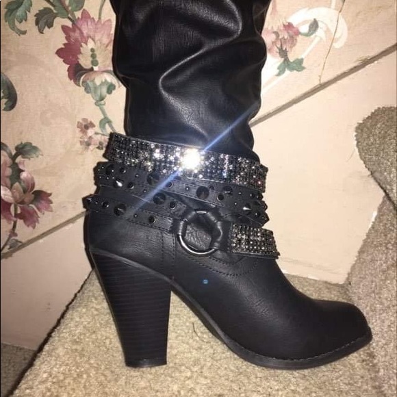 VENUS Embellished Slouchy Faux Leather Boots - Picture 1 of 11